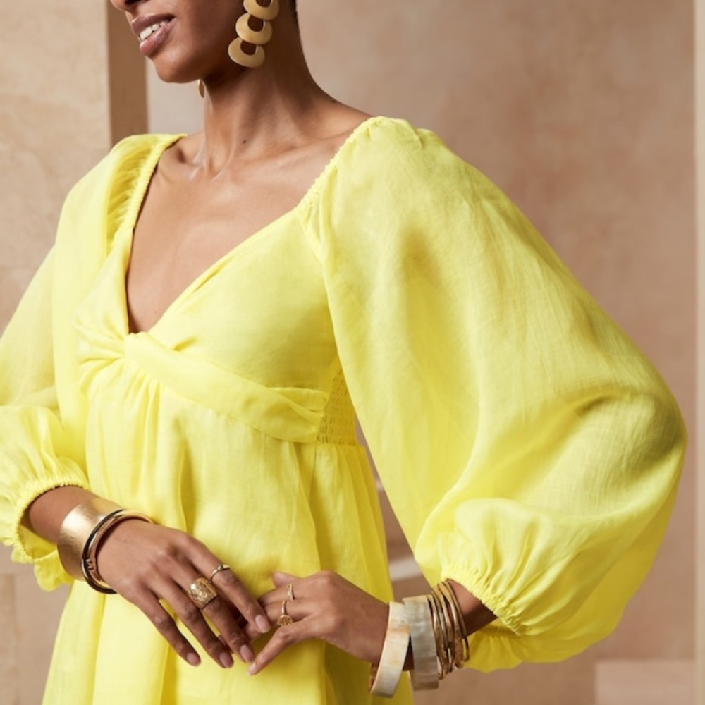 NWT Banana Republic Ramie Twist Dress - Sunbeam
